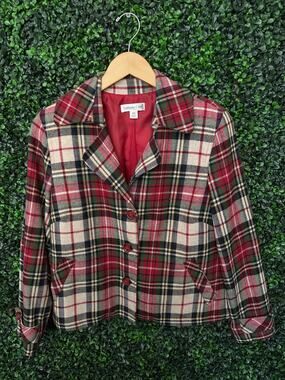 Coldwater Creek, red and beige Plaid blazer, Woman’s size petite 10
